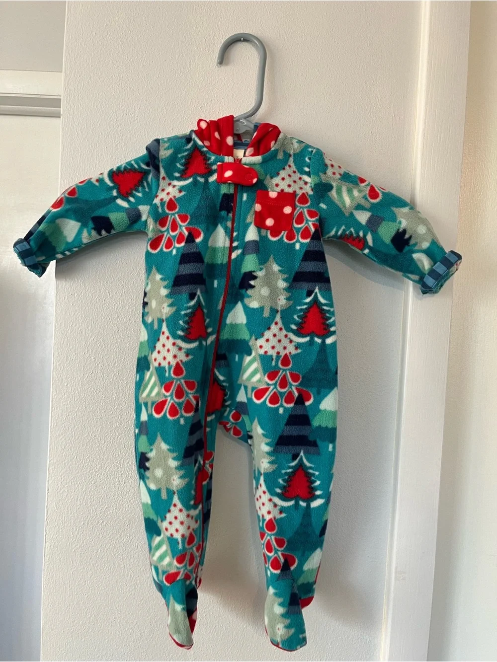Matilda Jane Teal Holiday Tree Fleece One-Piece with Red Trim - 3 to 6 mo